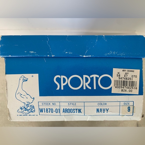 Vintage Sporto Aroostik duck shoes, navy blue, size 9M. Used, in original box. - Picture 7 of 7